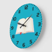 開いた本　赤いブックマーク ラージ壁時計 (傾斜)