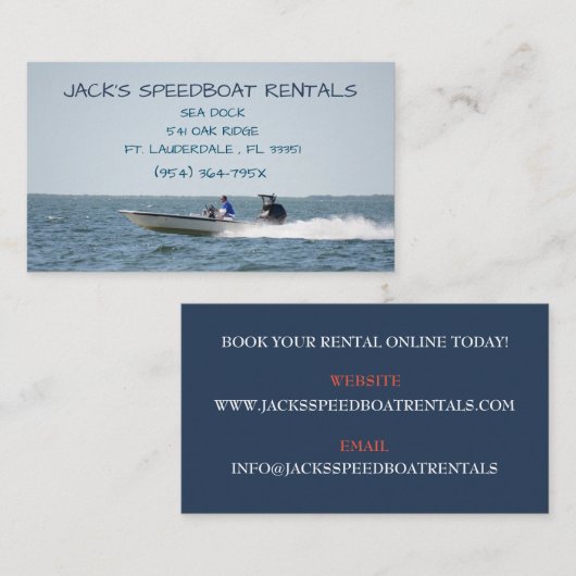 開いた海レンタル船にスピードボート 名刺 (正面/裏面)