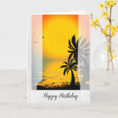 開いた窓に熱帯性のヤシの木 カード (黄色い花)