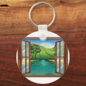 開いた窓のキーチェーンを通って川を渡る キーホルダー (正面)