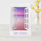 開いた窓の紫の海日 カード (黄色い花)