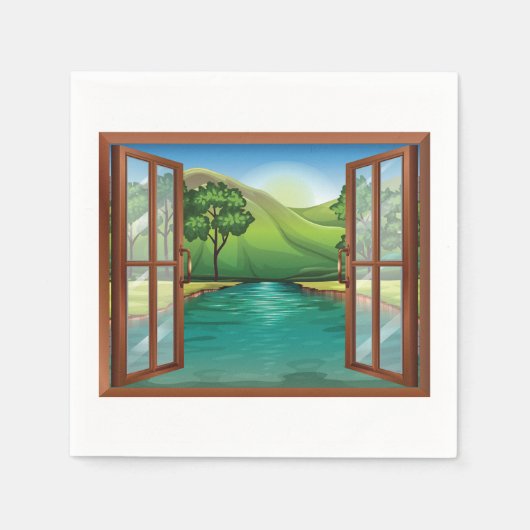 開いた窓を通って川の紙ナプキンス スタンダードカクテルナプキン (正面)