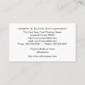 開いた納屋で食べ物を与えている牛 名刺 (裏面)