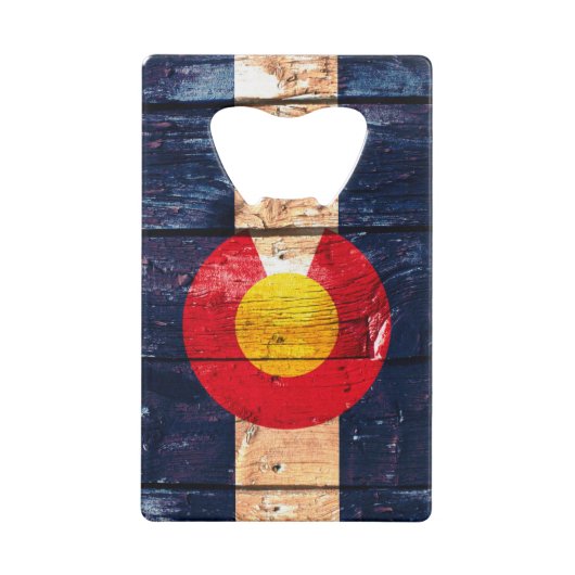 開いた素朴な木製のデンバーコロラド州の旗カードボトル クレジットカード栓抜き (裏面)