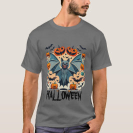 開いた翼が面白いハロウィーンを持つこうもり Tシャツ