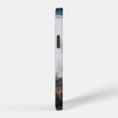 開いた青いルーバー窓 iPhoneケース (右側面)