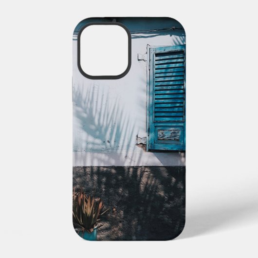 開いた青いルーバー窓 iPhoneケース (裏面)
