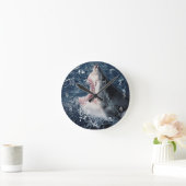 開いた高い鮫の口 ラウンド壁時計 (ホーム)