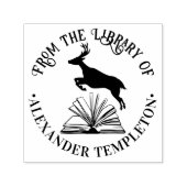 開いている図書名の上を飛び跳ねる鹿 セルフインキングスタンプ (デザイン)