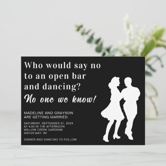 開おもしろいバー踊りカジュアル結婚式招待状 招待状 (スタンド正面)
