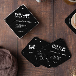 開おもしろいモダンバー結婚式の日付を保存 ペーパーコースター