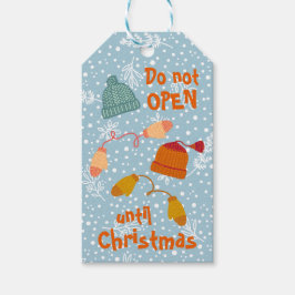 開けないで • 編み帽子とミトン 冬 ギフトタグ