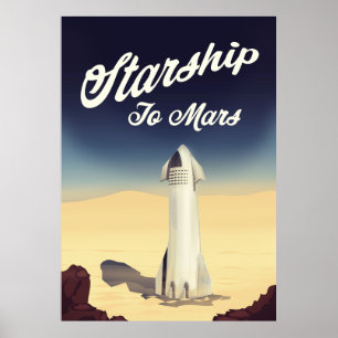 開始火星ヴィンテージスタイル宇宙旅行。 ポスター