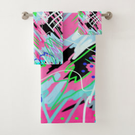 開始開花抽象芸術プリント バスタオルセット