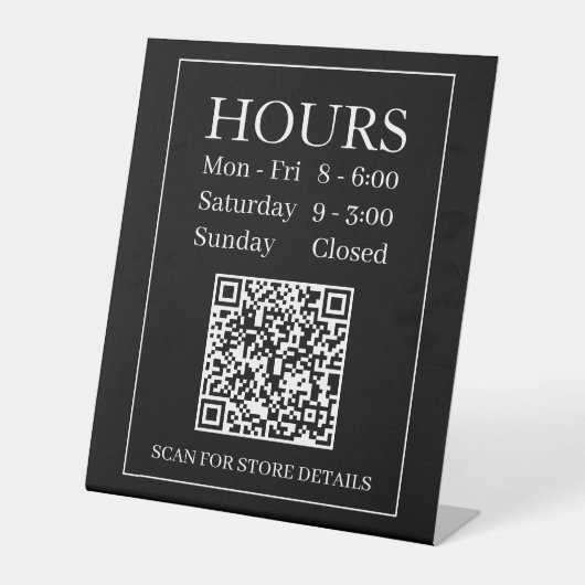 開店時間の記号、QRコードの生成、白と黒 台座サイン (正面)