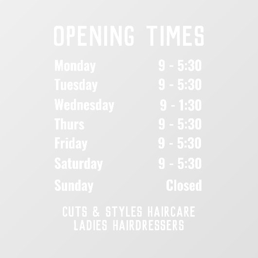 開店時間または開店時間 ウィンドウサイン (シート)