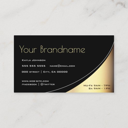 開放時間を伴う豪華なブラックと金ゴールド効果 名刺 (裏面)