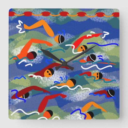 開放水域の水泳の時計 スクエア壁時計 (正面)