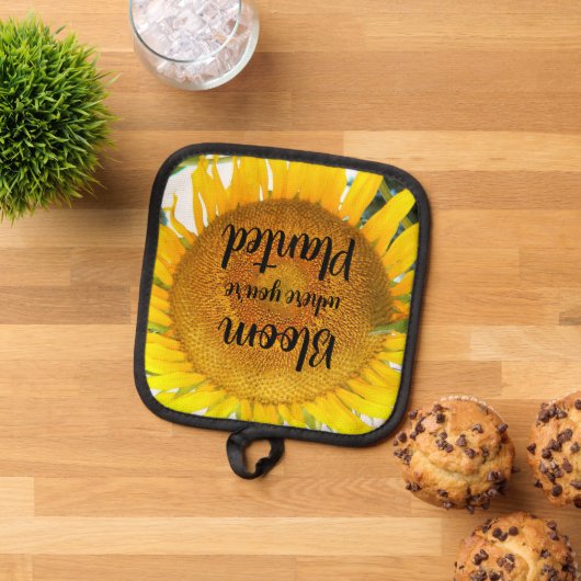 開花あなたは植えた黄色のひまわり 鍋敷き (トップダウン)