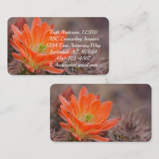 開花がオレンジのサボテンの花に咲く 名刺 (正面/裏面)
