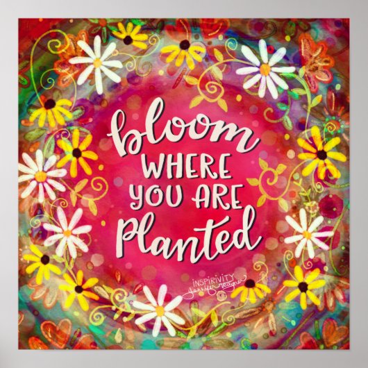 開花が植えられた引用文のインスピリシティ ポスター (正面)