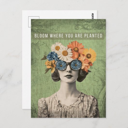 開花が植えられた非現実的な花の女性 ポストカード (正面/裏面)