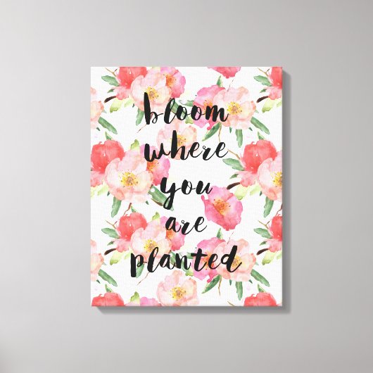 開花が植えられているピンクの水の色フローラ キャンバスプリント (正面)