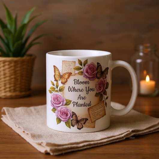 開花が植えられているマグカップ コーヒーマグカップ