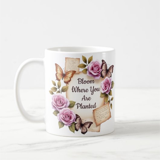 開花が植えられているマグカップ コーヒーマグカップ (左)