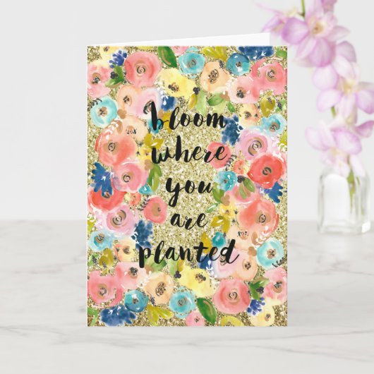 開花が植えられている金ゴールドグリッターフローラ カード (蘭)