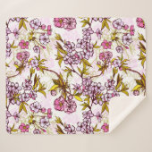 開花さくらんぼの花柄  シェルパブランケット (正面(横))