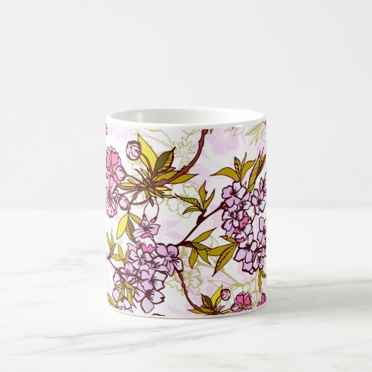 開花さくらんぼの花模様 コーヒーマグカップ (中央)