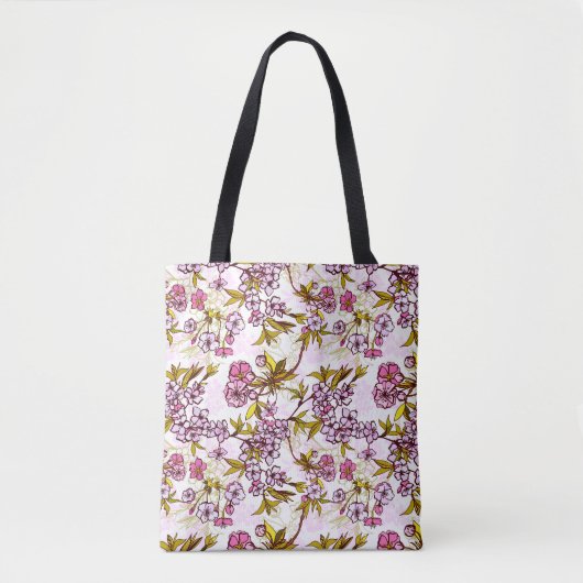 開花さくらんぼの花模様 トートバッグ (正面)
