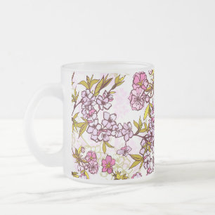開花さくらんぼの花模様 フロストグラスマグカップ
