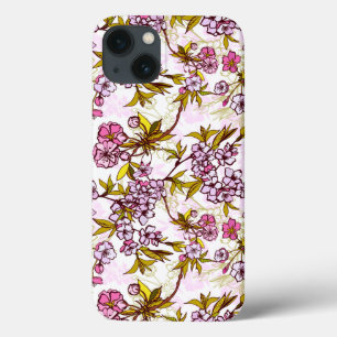 開花さくらんぼの花模様 iPhone 13ケース