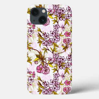 開花さくらんぼの花模様  iPhone 13ケース