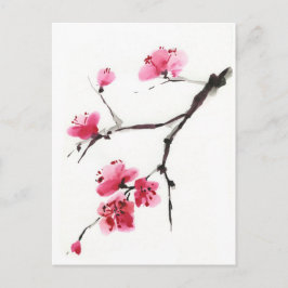 開花さくらんぼ。春花。インク絵画ズ ポストカード