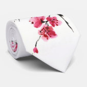 開花さくらんぼ。春。インクとブラシ。 ネクタイ (ロール)