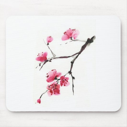 開花さくらんぼ。春。インクとブラシ。 マウスパッド (正面)
