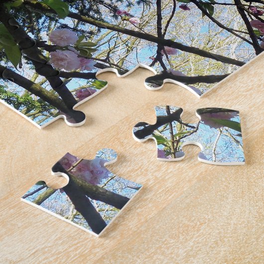 開花さくらんぼ、花、自然、ピンクの花 ジグソーパズル (側面)