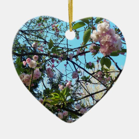 開花さくらんぼ、花、自然、ピンクの花 セラミックオーナメント (正面)