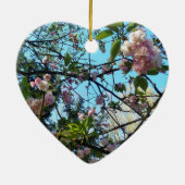 開花さくらんぼ、花、自然、ピンクの花 セラミックオーナメント (裏面)