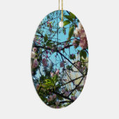 開花さくらんぼ、花、自然、ピンクの花 セラミックオーナメント (右)