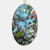開花さくらんぼ、花、自然、ピンクの花 セラミックオーナメント (左)