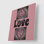 開花したハート スクエア壁時計 (傾斜)