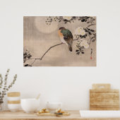 開花した木の枝に止まった鳥 ポスター (キッチン)