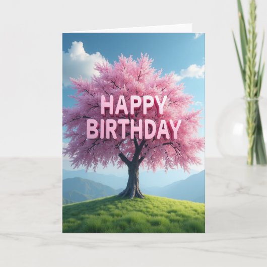 開花した木の誕生日カード カード (正面)