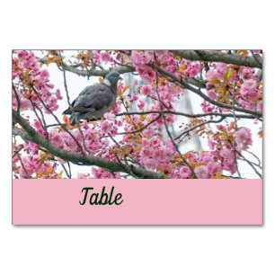 開花した桜のテーブルカードに止まった鳥 テーブルナンバー