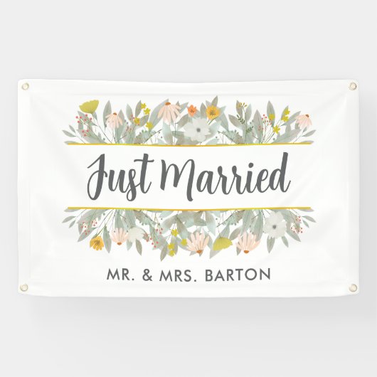 開花たった今結婚しましたカーバナー 横断幕 (横)