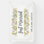 開花たった今結婚しましたカーバナー 横断幕 (縦)